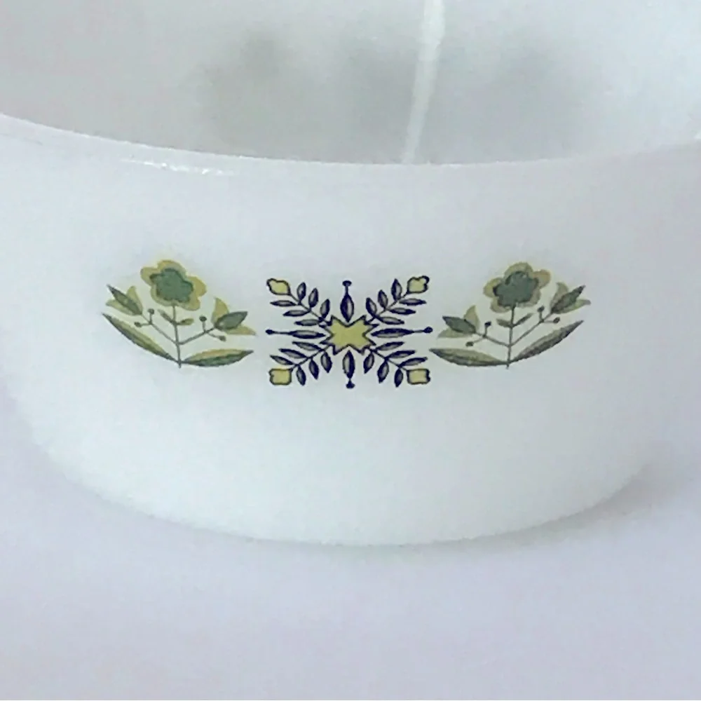 Anchor Hocking Fire King Milk Glass Meadow Green Bar Handle Soup Bowl 70s